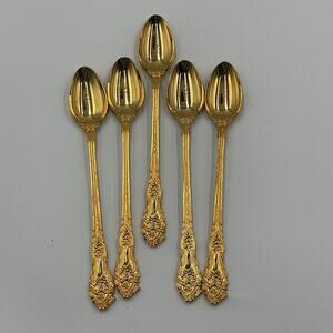 Bundle 5 Gold Electroplated Stainless Steel Flatware Teaspoons Spoons Long